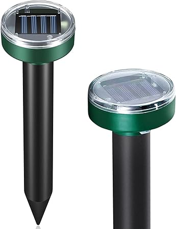 (2 Pack) Gopher Repellent Ultrasonic Solar Powered - Easy to Use Solar Mole Repellent Ultrasonic with an Auger Drill Bit - IP65 Waterproof Sonic Repeller Stakes for Groundhog, Vole, Snake, etc
