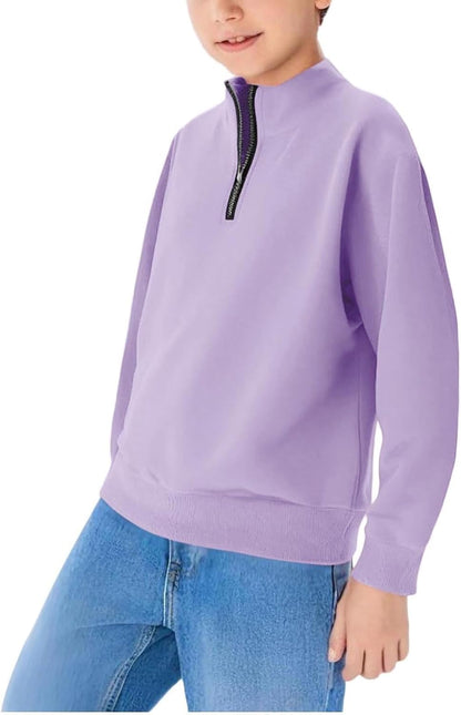 Boys Long Sleeve Shirts Kids Quarter Zip Sweatshirt Soild Casual Pullover Shirt Outdoor Fall Clothes for Teen Boy