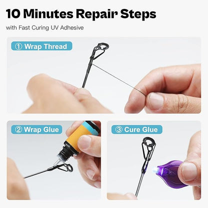 OJYDOIIIY Fishing Rod Tip Repair Kit with Glue,Complete Supplies for Fishing Pole Tip Replacement with Fishing Rod Epoxy,Top Eyelets and Wrapping Thread