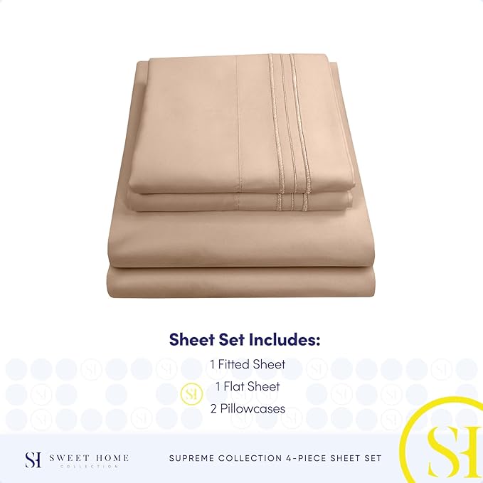 Queen Size Bed Sheets - Breathable Luxury Sheets with Full Elastic  Secure Corner Straps Built In - 1800 Supreme Collection Extra Soft Deep Pocket Bedding Set, Sheet Set, Queen, Taupe