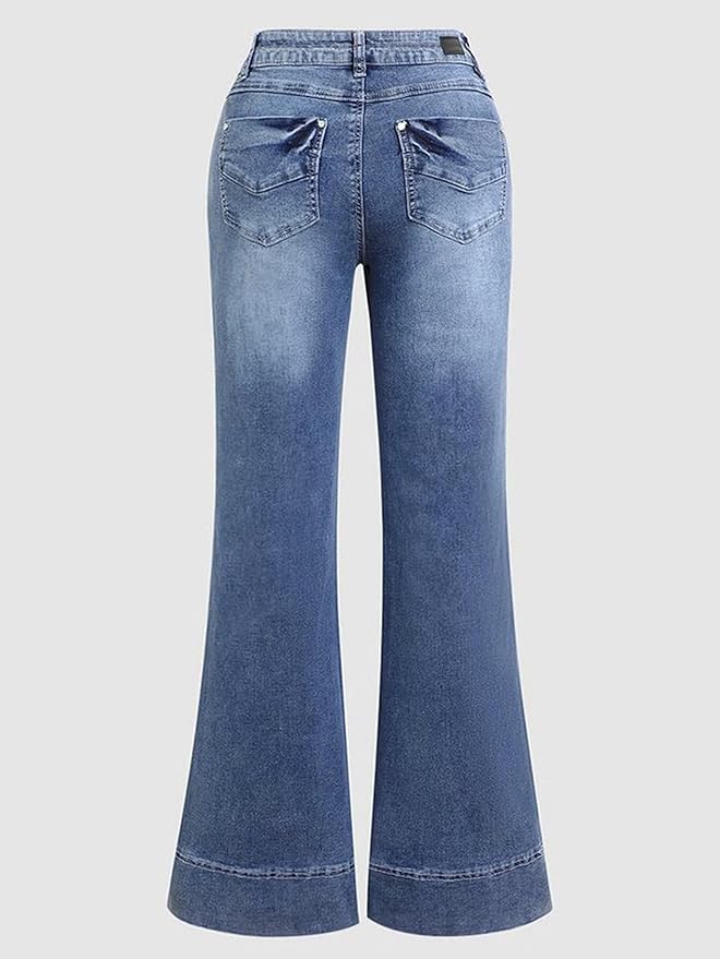 Flamingals Low Rise Straight Leg Wide Leg Baggy Jeans Women Stretch Boyfriend Butterfly Flare Denim Pants