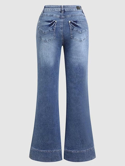 Flamingals Low Rise Straight Leg Wide Leg Baggy Jeans Women Stretch Boyfriend Butterfly Flare Denim Pants