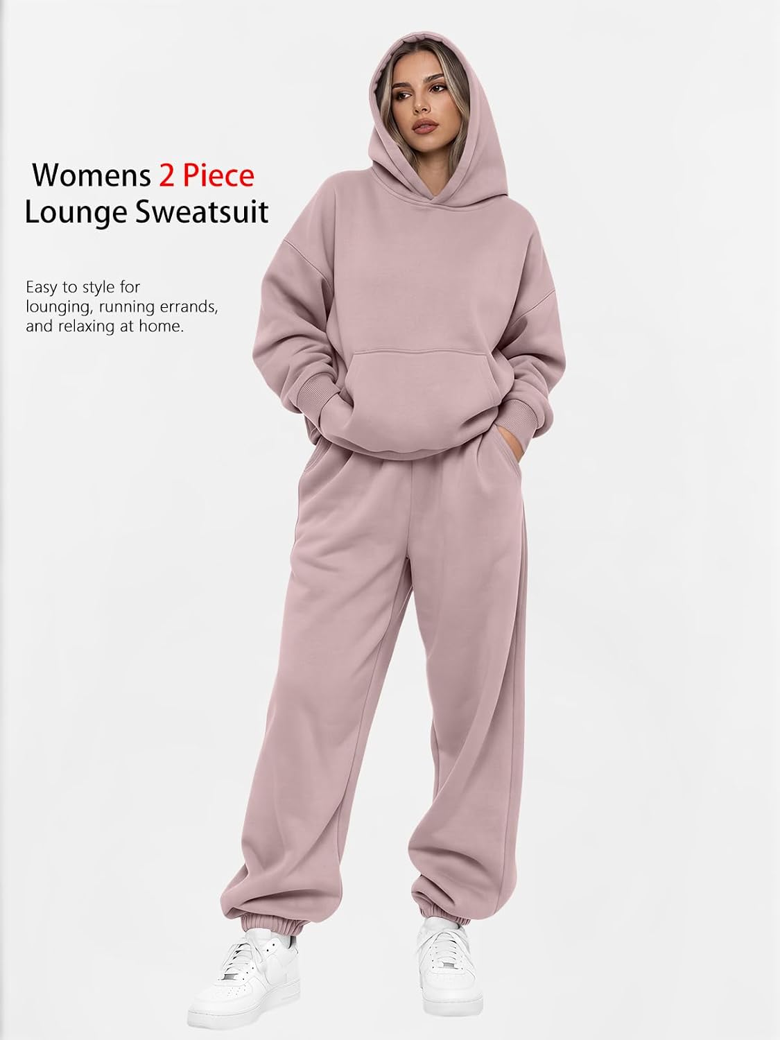 This cozy 2-piece tracksuit set offers an oversized, relaxed fit with a soft, warm fabric blend. Perfect for casual lounging or everyday wear.