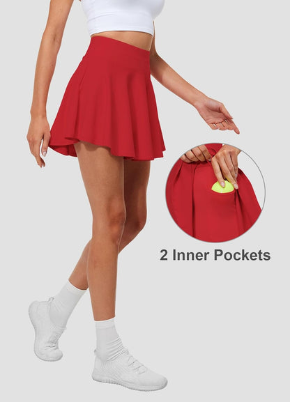 Pleated Tennis Skirts for Women High Waisted Golf Skorts Tummy Control Skirts with Shorts Pockets Lightweight