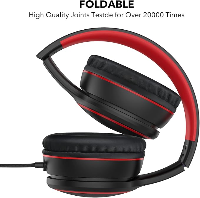 RORSOU R10 - Over-ear headphones with microphone, lightweight foldable stereo headphones with 1.5M tangle-free cable, portable wired headphones for smartphone, tablet, MP34 computer