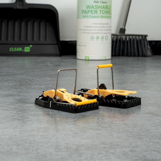 Restaurantware-Pest Tek 4.5 x 2 x 2.2 Inch Mice Traps, 2 Reusable Mouse Traps - Kill Bar, Sensitive Trigger Pedal, Yellow And Black ABS Mouse Traps, With Bait Cup, Durable