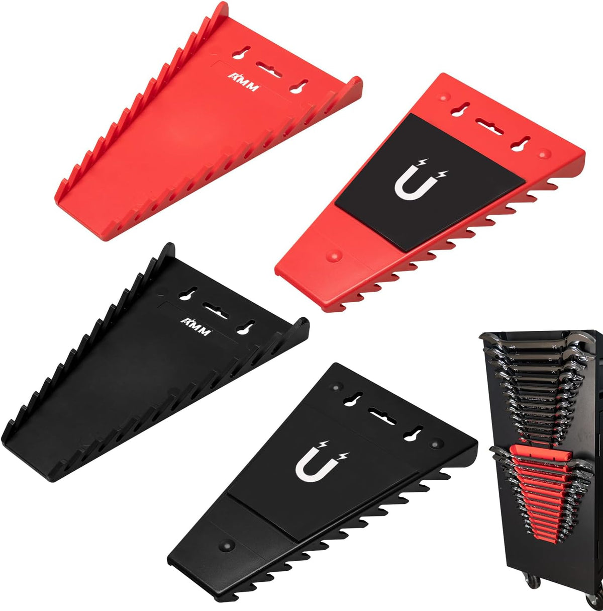 AMM 2 Pack Magnetic Wrench Organizer, 48-Slot Magnetic Wrench Holder for Tool Box Drawer Chest&Wall Mounted, SAE(1/4" - 1-1/16") and Metric 6mm-24mm