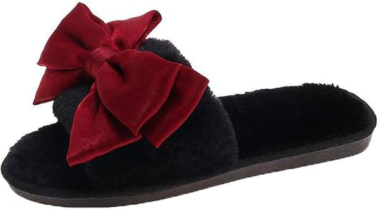 Women's Fuzzy Slippers Butterfly Dewy Toe Indoor Slippers Plush Girl Cute Bedroom Home Shoes and Comfortable