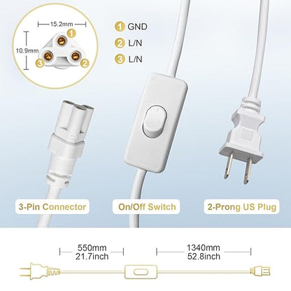 DiCUNO T5 T8 6.6ft tube light extension cable with on-off switch, American plug cable connector for a single integrated LED lamp, shop light, garage