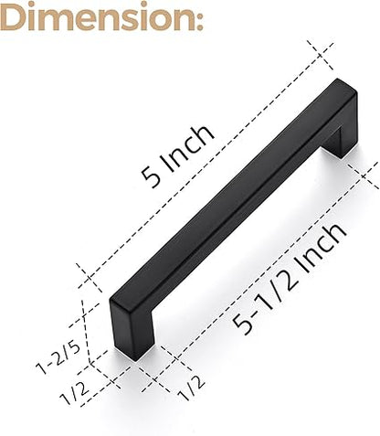 Ravinte 1 Pack Cabinet Handle Square Cabinet Cupboard Hanlde Matte Black Drawer Pulls Stainless Steel Kitchen Cabinet Pull Cabinet Hardware Drawer Handle 5 inch Hole Center