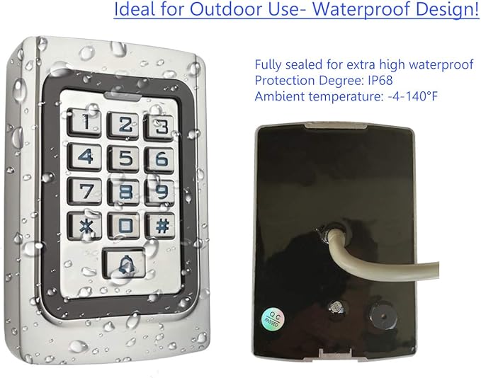 IP68 Waterproof Universal 12V 24VDC Metal Case Digital Wired Keypad for Garage Door, Gate Opener and Access Control Systems
