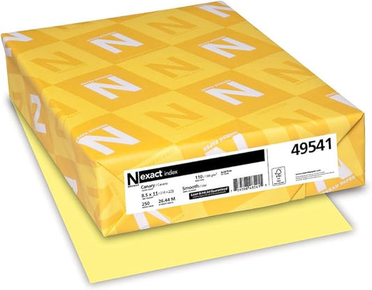 Neenah Paper Exact Index Card Stock, 110 lb Index Weight, 8.5 x 11, Canary, 250Pack