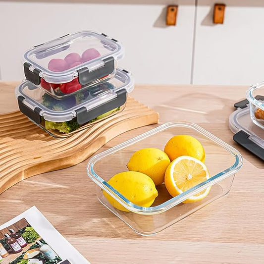 3 Sets Of Black Transparent Lid Glass Food Storage Container Set, Sealed And Reusable Kitchen Storage Container, Glass Lunch Preparation, Microwave Oven, Refrigerator, And Dishwasher