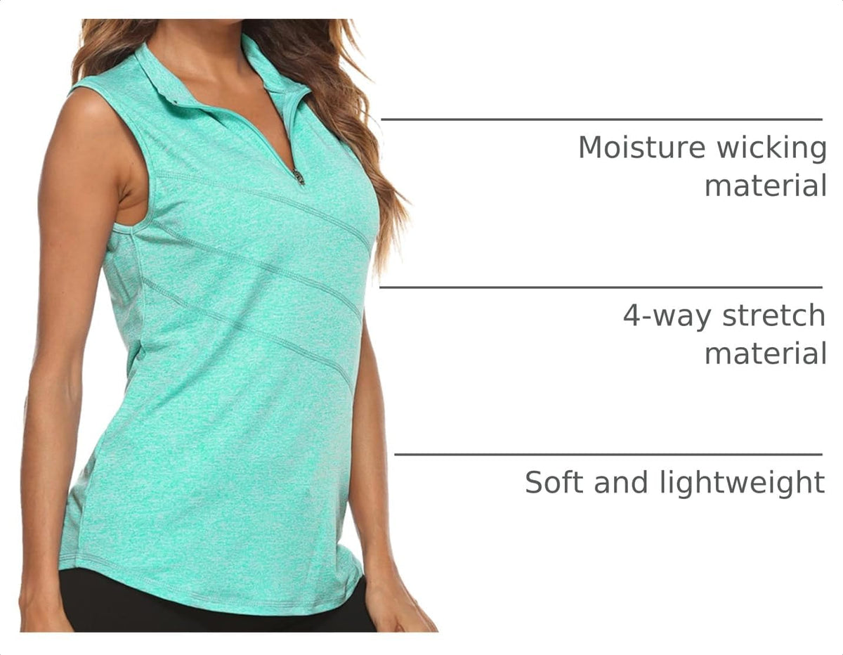 Women's Sleeveless Golf Tennis Polo Shirts Zip Up Dry Fit Workout Tank Tops Athletic Shirt