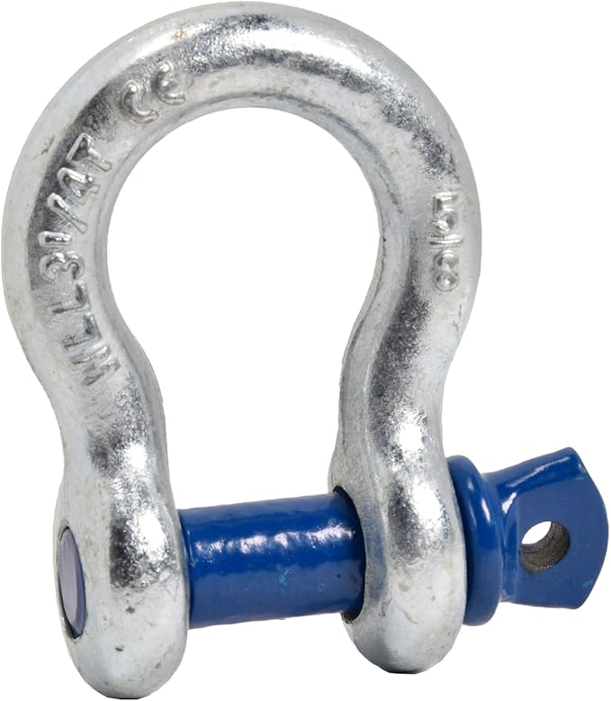 2 Pack Galvanized Blue, Rigging 58" Bow Shackles D Ring Rugged 13 Ton 28,600 Lbs Breaking Strength, WLL 3.25 Ton 7000 lbs w 34'' Pin Clevis Screw Heavy Duty for Auto SUV Anchor ATV UTV Recovery