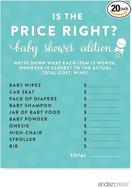 Andaz Press Baby  Co. Baby Shower Collection, Is the Price Right? Game Cards, 20-pack