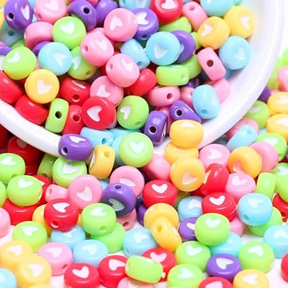 200Pcs DIY 7mm Materials Acrylic Flat Round Heart Pattern Spacer Loose Beads (Style 3)