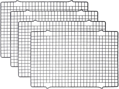 Tebery 4 Pack Black Heavy-Duty Wire Cooking Rack Baking Racks, Nonstick Baking & Cooling Grid for Roasting, Cooking, Grilling, Drying - 16" x 10"