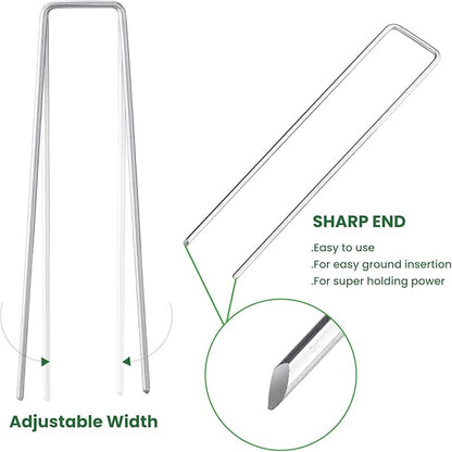 6 Inches Heavy Duty Galvanized Steel Garden Stakes Staples Securing Pegs for Securing Weed Fabric Landscape Fabric Netting Ground Sheets and Fleece, Christmas Decoration, Accessories (10, Silver)