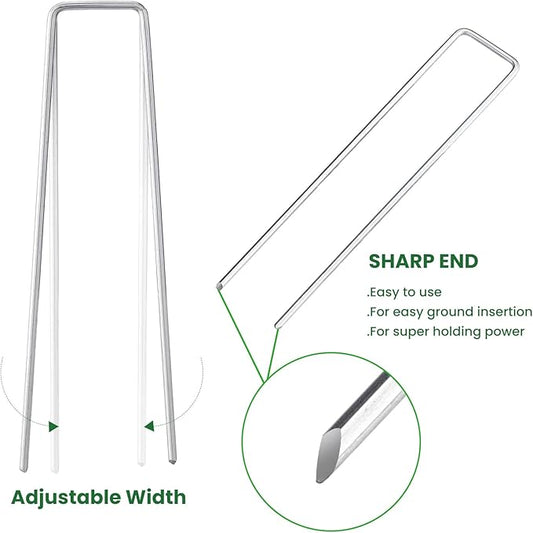 6 Inches Heavy Duty Galvanized Steel Garden Stakes Staples Securing Pegs for Securing Weed Fabric Landscape Fabric Netting Ground Sheets and Fleece, Christmas Decoration, Accessories (10, Silver)