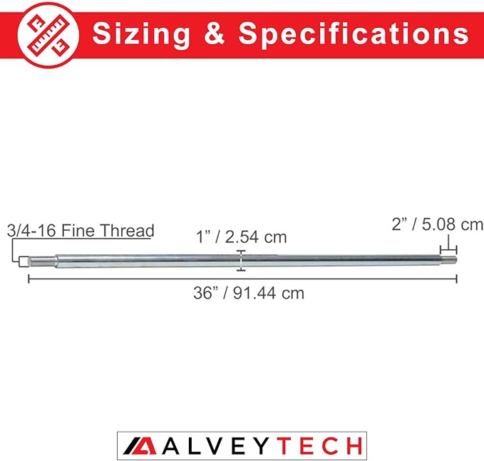 AlveyTech 1" Steel Axle Rod with 1" to 3/4" Step-Down & 3/4-16 Fine Thread - For ATVs, Go-Karts, Quads, Dune Buggies and Trailers - Go Kart Axle - with 1/4" Keyed Shaft (40")