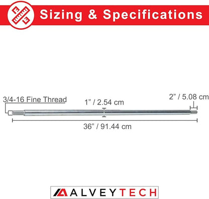 AlveyTech 1" Steel Axle Rod with 1" to 3/4" Step-Down & 3/4-16 Fine Thread - For ATVs, Go-Karts, Quads, Dune Buggies and Trailers - Go Kart Axle - with 1/4" Keyed Shaft (40")