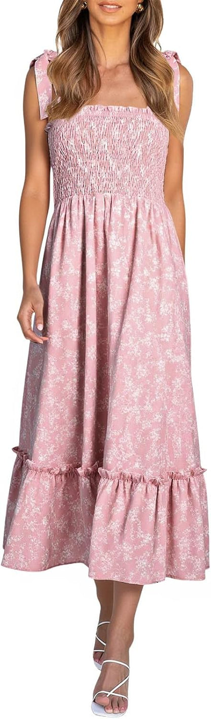 Imily Bela Womens Summer Floral Maxi Dress Boho Tie Strap Sleeveless Smocked A Line Beach Sundress Long Dresses