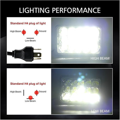Square LED Headlight Lamp Conversion XR250 XR400 XR650 Compatible With Suzuki DRZ, Replace H4651H4652H4656H4666H6545LED 4 * 6