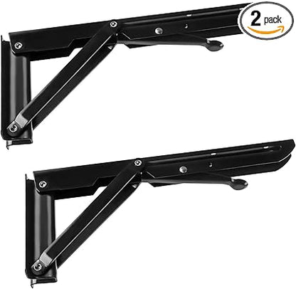 Folding Shelf Brackets, Heavy Duty Stainless Steel Collapsible Triangle Shelf Bracket, 2 Pcs Folding Shelf Hinge Wall Mounted Space Saving DIY Bracket, Max Load 130lb (10 Inch)