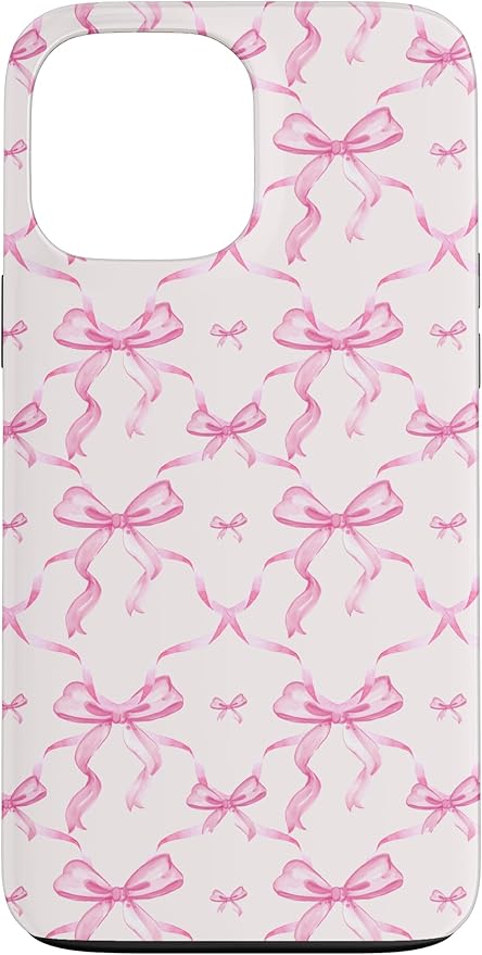 iPhone 13 Pro Max Aesthetic Pink Ribbons and Bows in Watercolor Case