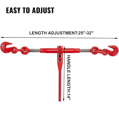 VEVOR 9215LBS 3/8" – 1/2" Ratchet Binders 9,215 LBS Secure Working Load, G70 Hooks and Adjustable Length, for Grade 70-80 Chains, Tie Down, Hauling, Towing, 2-Pack, Red