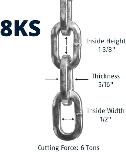 ABUS Hardened Steel 8KS 10 Foot x 5/16" Thick Square Security Chain for Bikes, Containers, Trailers, ATV, Motorcycles and Personal/Industrial Property