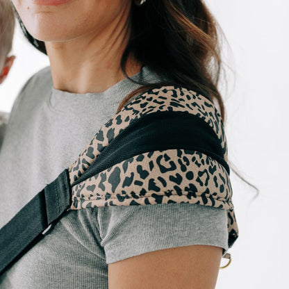 Tushbaby Liftoff Toddler Sling - Minimalist, Easy-On Toddler Carrier for Quick Carrying – Compact, Comfortable, and Stylish with Built-in Phone Pocket & Bottle Holder (Cheetah)