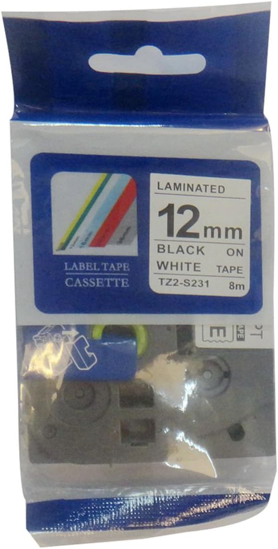 Black on White Cassette Compatible for Brother Sticky TZ-S231 TZe-S231 Label Tape 12mm x 8m (1/2 x 26")
