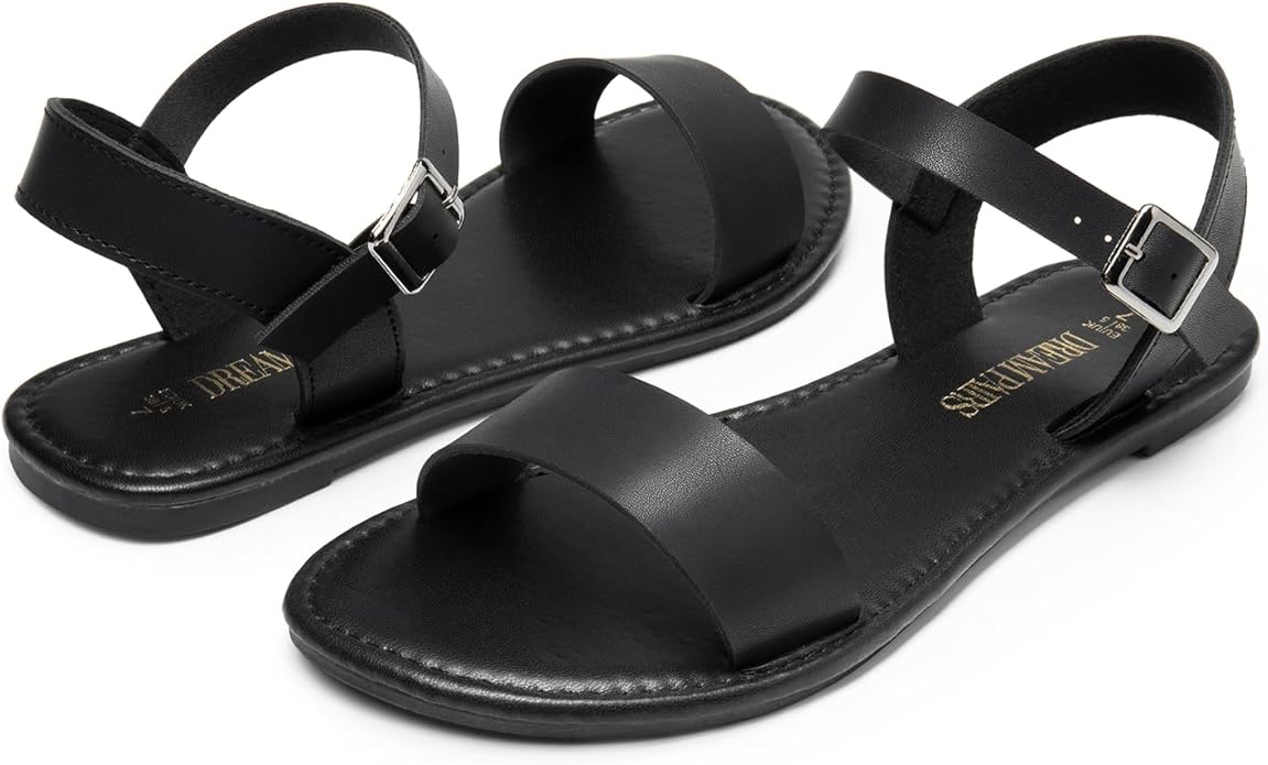 DREAM PAIRS Women's Ankle Strap Flat Sandals Open Toes One Band Buckle Summer Dressy Sandals