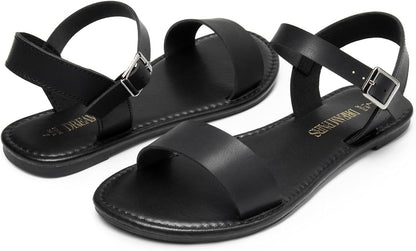 DREAM PAIRS Women's Ankle Strap Flat Sandals Open Toes One Band Buckle Summer Dressy Sandals