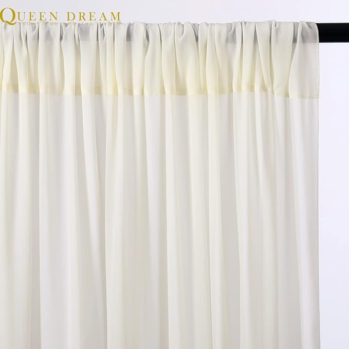 Chiffon Backdrop Curtain Ivory 5ft x 10ft 2 Pieces Cream Chiffon Curtains Beige Sheer Curtain Backdrop Wedding