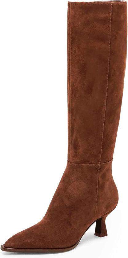 MUCCCUTE Knee High Boots Women - Boots for Women Square Toe Boots.Chunky Heels Tall Boots Pull-On PU Low Block Heel Lon Boots