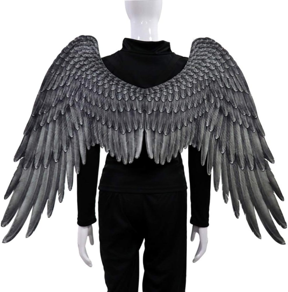 Ochine Angel Wings Costume Halloween Party Cosplay Accessories Black White Feather Wing for Men Women