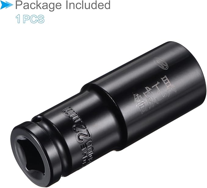 Deep Impact Socket, 12" Drive 22mm Socket, CR-V Steel Rounded Corner Design 6-Point Deep Impact Socket - (Applications: for Screw Installation and Removal)