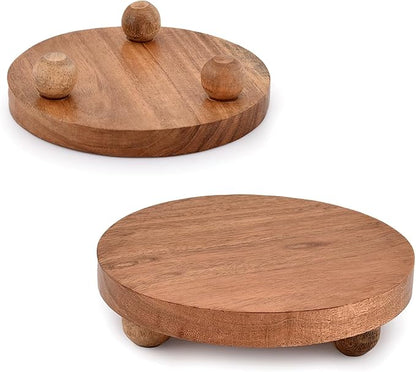 NIRMAN Display Stand Round Acacia Wood Stand for Display Wooden Stand for KitchenBathroom CounterPlant Stand (6" x 6" x 1.5"), (Set of 2)