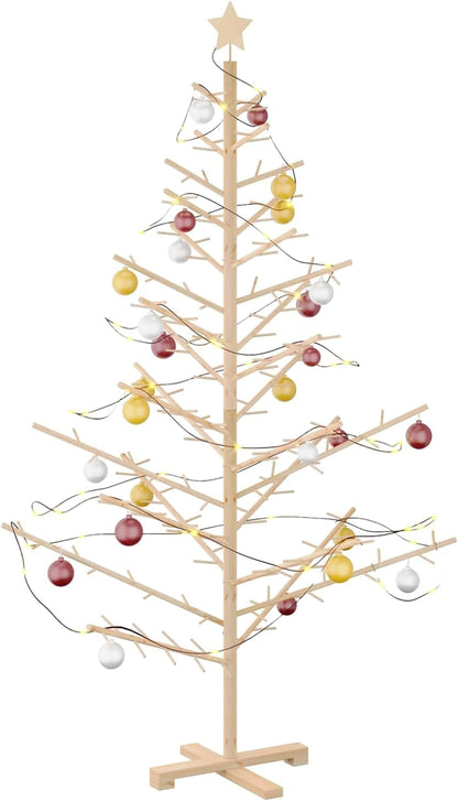 vidaXL Wooden Christmas Tree with Stand Natural 70,9" Solid Pine Wood, Living Room, Modern Wooden Christmas Tree, Minimalist Design, Beige Holiday Decoration, Indoor Festive Decor, Simple Pine