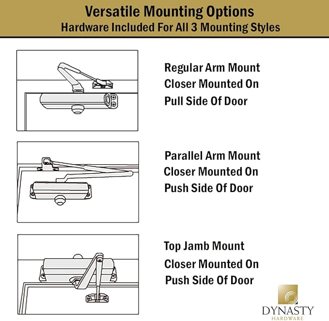 Dynasty Hardware Door Closer Heavy Duty Hydraulic Adjustable Size 1-6 Spring Door Closer, Meets ADA 8500 Series Sprayed Aluminum