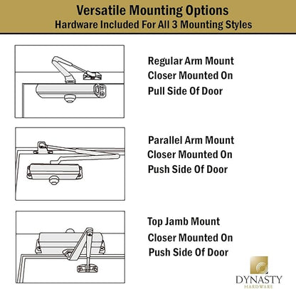 Dynasty Hardware Door Closer Heavy Duty Hydraulic Adjustable Size 1-6 Spring Door Closer, Meets ADA 8500 Series Sprayed Aluminum