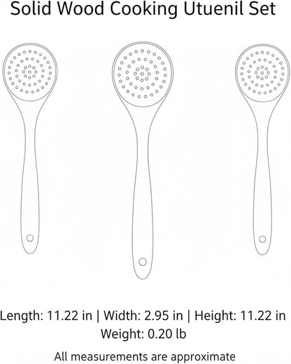 Solid Wood Cooking Utensil Set with Clear Lacquer Finish for Non-Stick Cookware, Natural Brown Kitchen Tools