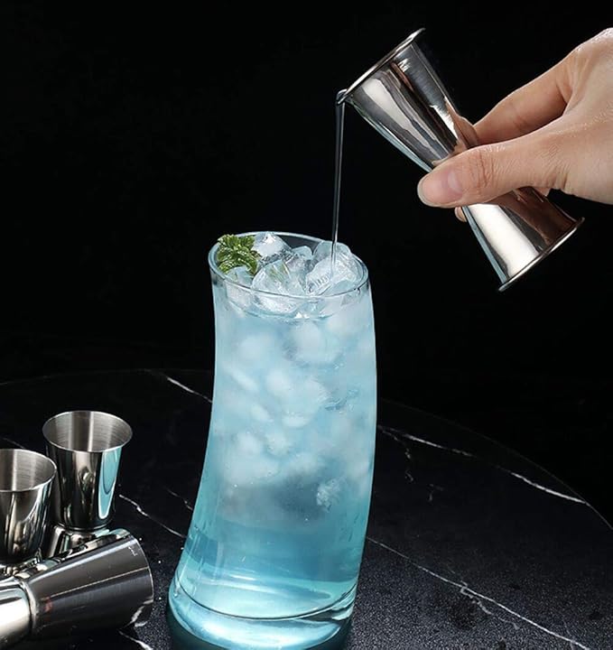 Double Jigger 0.5  1 oz 304 Stainless Steel with Recipe 15ml  30ml Measuring Cup Measure Liquor Quickly Accurately Cocktail Jigger Round Edge and Thin Waist for Comfort Holding