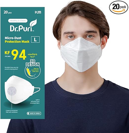 [20 Pack] New Micro-Dust Protection Face Premium Mask (KF94) White Large