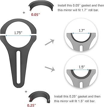 Dasen Wide Rear View Mirror-15" Rear View Convex Mirror w1.75" Adjustable Clamp Kit 1.5 Inch Rubber Gasket Roll Round Bar Off-Road Fit Polaris Ranger RZR XP Maverick MAX ATV UTV