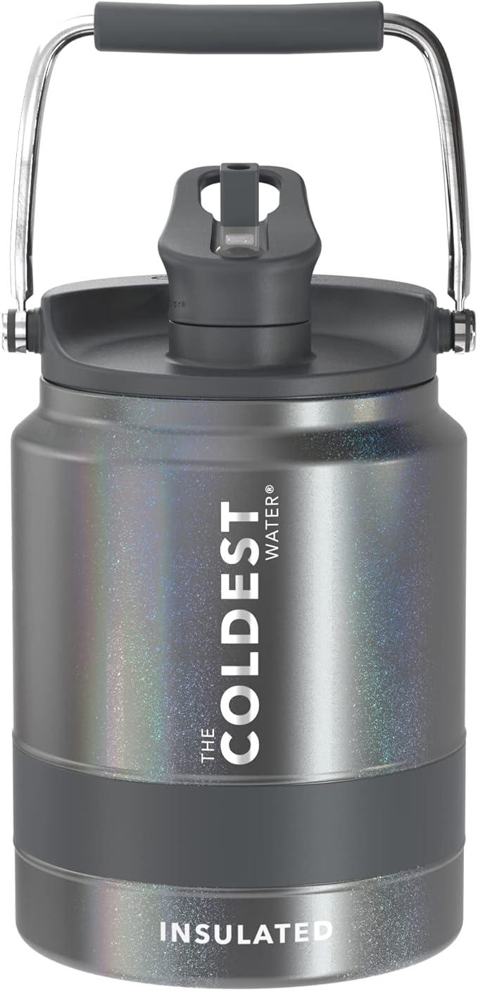 COLDEST Sports Water Bottle Half Gallon (Straw Lid), Leak Proof, Vacuum Insulated Stainless Steel, Hot Cold, Double Walled, Metal Canteen Growler Jug (Stardust Glitter, Half Gallon)