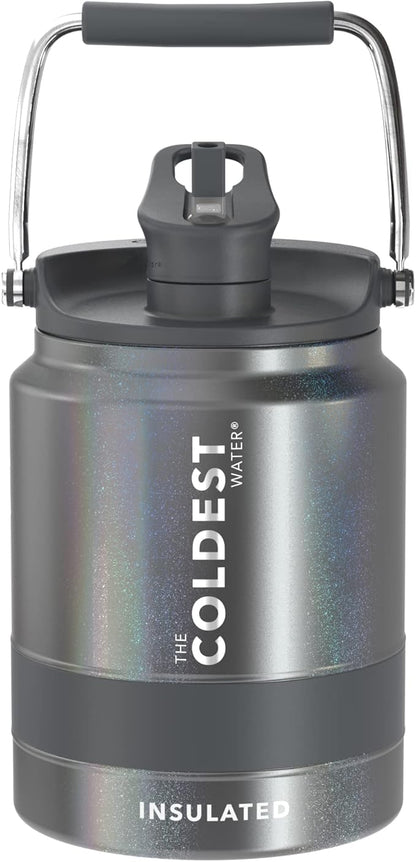 COLDEST Sports Water Bottle Half Gallon (Straw Lid), Leak Proof, Vacuum Insulated Stainless Steel, Hot Cold, Double Walled, Metal Canteen Growler Jug (Stardust Glitter, Half Gallon)